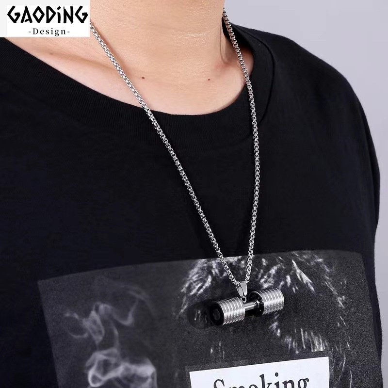 Kalung Liontin Barbel Bahan Titanium Steel Gaya Hip Hop Untuk Pria