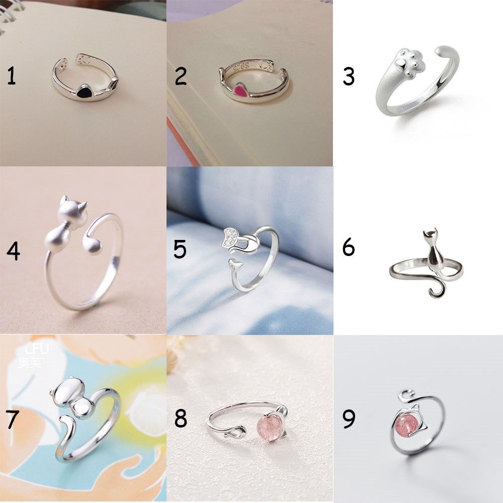 Cincin Model Terbuka Desain Telinga Kucing Bahan Alloy Gaya Jepang Dan Korea Untuk Wanita