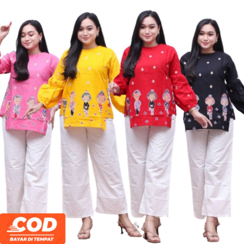 Blus wanita modern Terbaru Murah Lengan panjang Katun prima halus Blus batik Lengan Balon
