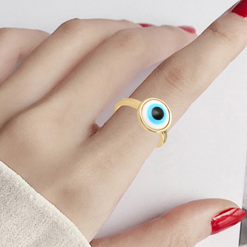 Cincin Adjustable Desain Evil Eye Warna Biru Gaya Turki Untuk Wanita