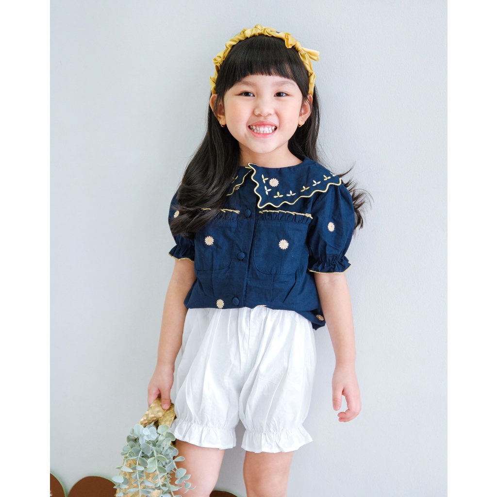 HIMARI DAISY TOP | Baju Atasan Anak Perempuan | Baju Katun Anak | Top Anak | Baju Bordir Anak | Baju Motif Brodir