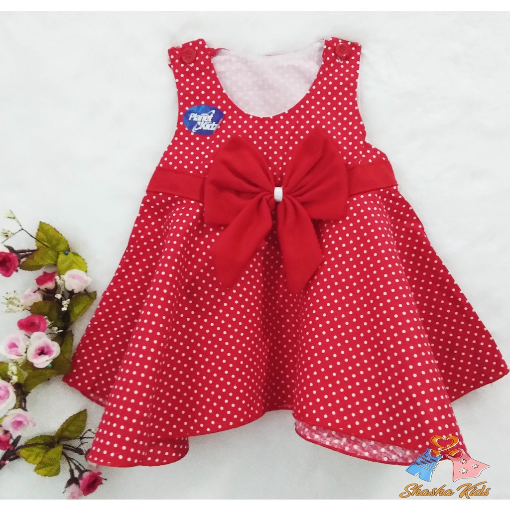 [S-07] Baju Bayi Perempuan/ Dress  Bayi  Perempuan Planet Kids Pita cantik  motif bunga Murah   0-6 bln Bonus BANDANA