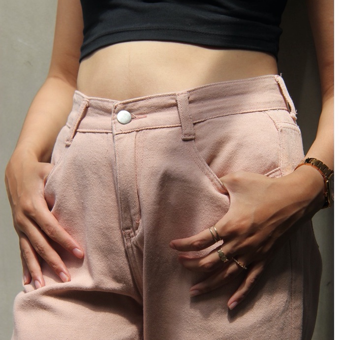 Ella Pants,  High waisted jeans, Pink Jeans, Baggy Jeans.
