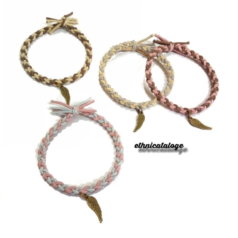 gelang wanita tali warna anyam liontin sayap bronze / mixed woven rope bracelet