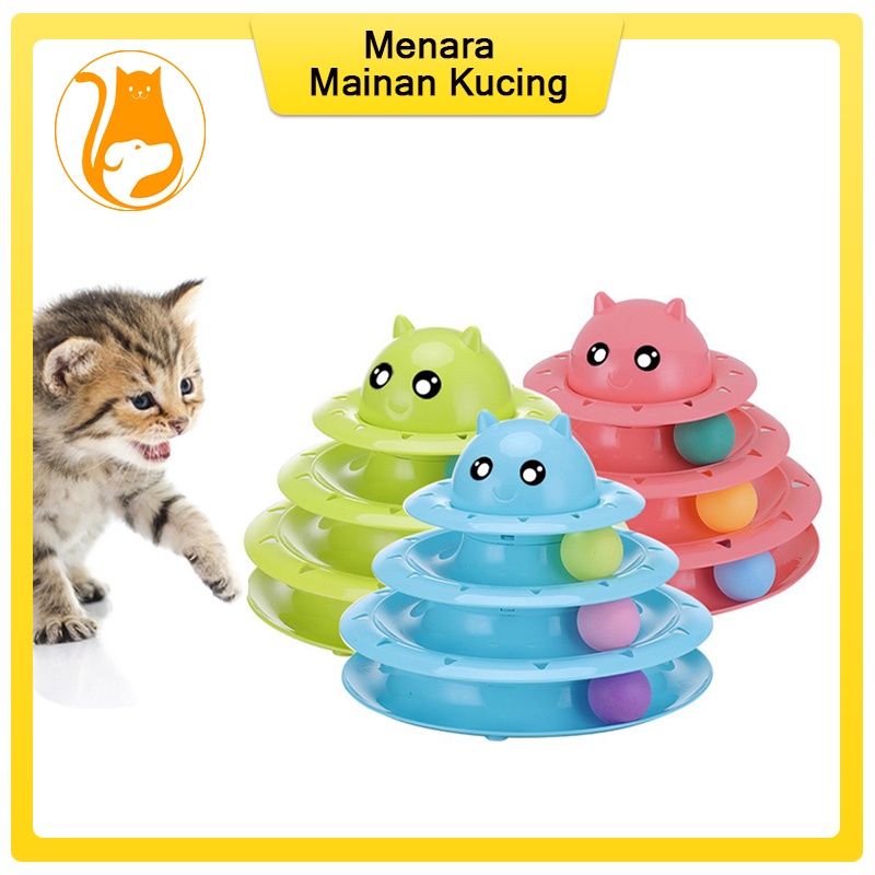 Hugopet Menara Mainan Kucing Mainan Tower Track Bola Untuk Kucing 3 Tingkat Bola Putar Circular Play Toy  Mainan Tingkat Bola Kucing