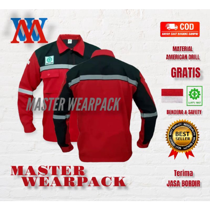 Wearpack Atasan/Kemeja safety/Baju safety warna MERAH HITAM