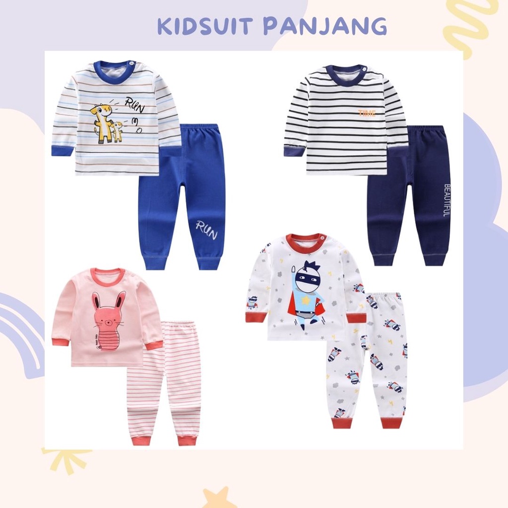 HappyOliver KIDS SUIT PIYAMA PANJANG Setelan Anak Bahan Kaos Celana Berkualitas Import cewek cowok H1-1