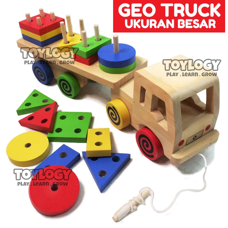 learn shapes with wooden truck toy