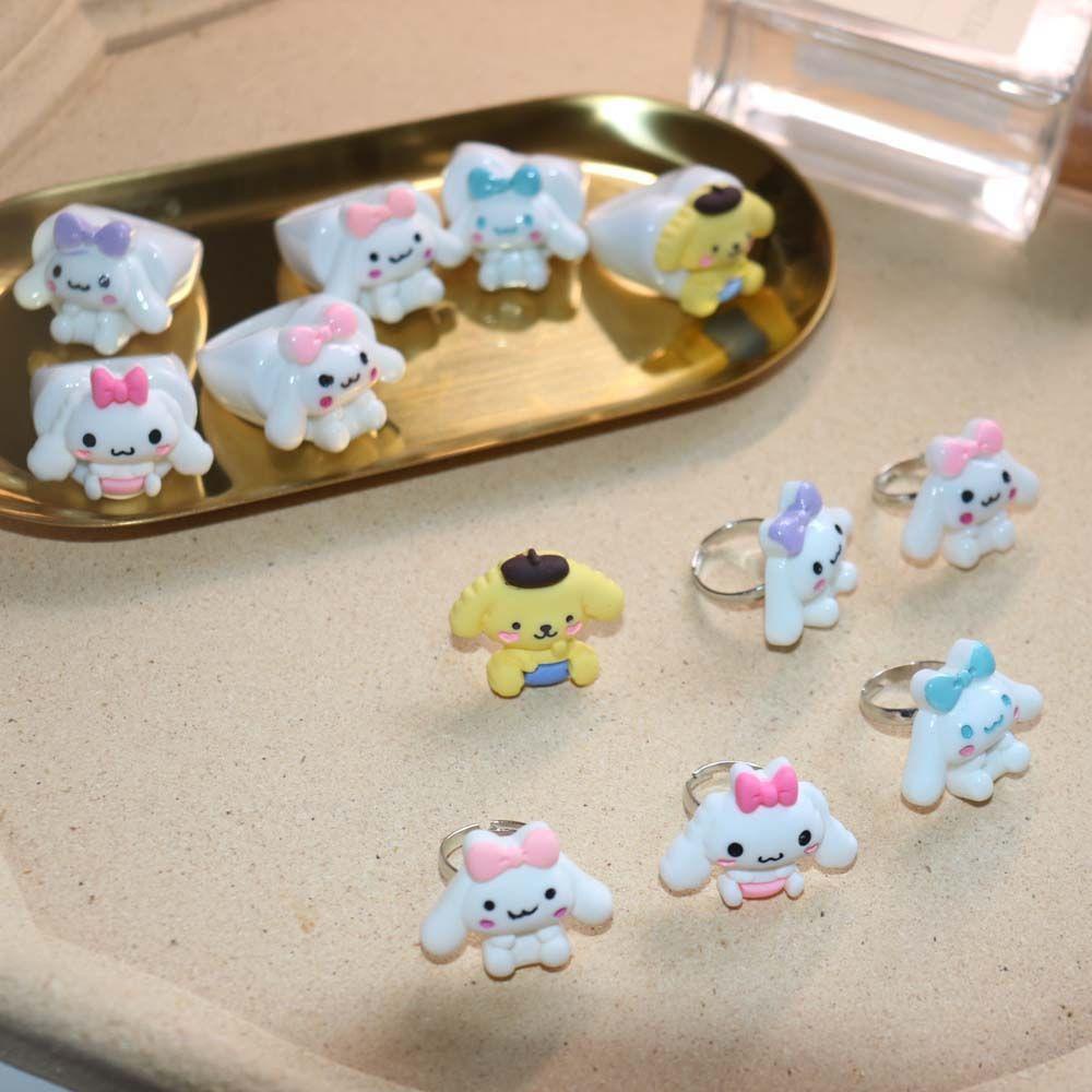 Mxbeauty Resin Cincin Untuk Gadis Hadiah Adjustable Melodyku Puding Anjing Kuromi Perhiasan Fashion Berbentuk Hati Kartun Jepang Telinga Besar Anjing Gaya Korea