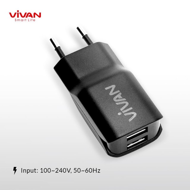 Charger Casan VIVAN DD01 Dual USB HP Adaptor Kepala Batok Android iPhone Micro USB Garansi 1 Tahun