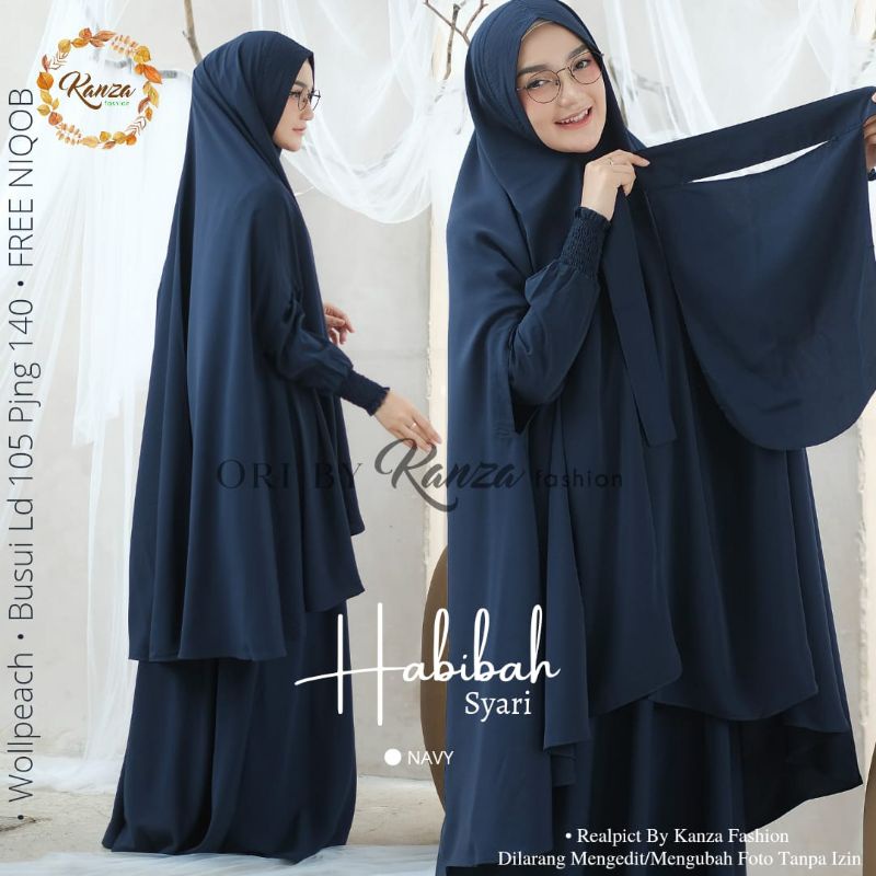 [Free Cadar] Habibah Syar'i ORI KANZA FASHION | Gamis Set Jilbab Syar'i | Bahan Wolfis Premium
