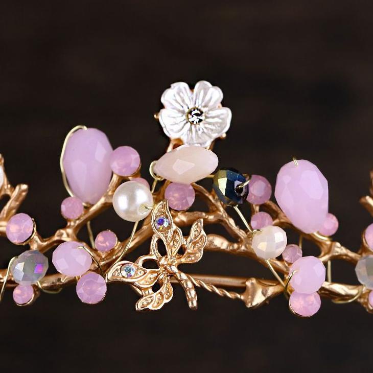 Pusat Populer Mahkota pengantin warna pink Krystal mahkota bunga