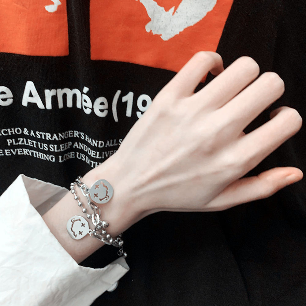 【COD Tangding】Double-decker Chain Bracelet Smiling Face Korean Version