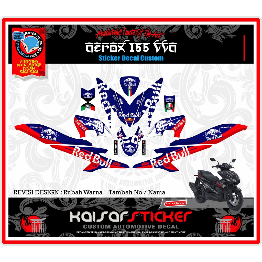 Stiker Striping Motor Stiker Decal Aerox 155 Redbull New Full Body