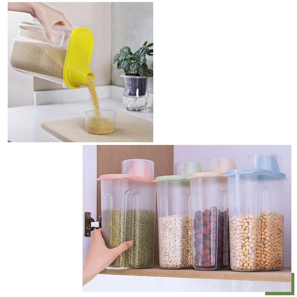 Solighter Multigrain Storage Tank Kulkas Dapur Botol Penyimpanan Butir Kering Tank Toples Wadah Bening Plastik