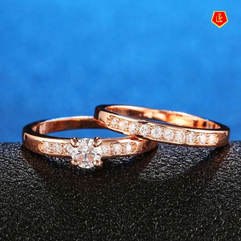 [Ready Stock]Rose Gold Diamond Couple Ring Set Simple All-Match