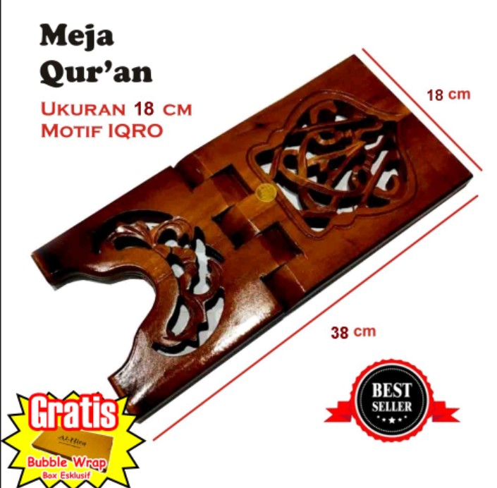 Rekal Tatakan Dudukan Al Quran Kayu Jati Campuran Motif Kaligrafi Ukuran 18 Cm