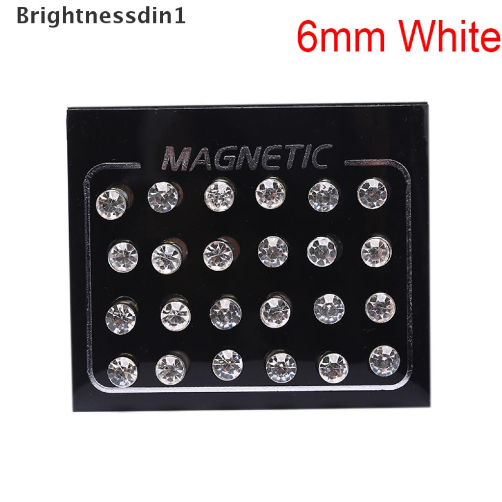 24pcs / set Anting Tusuk Magnetik Tanpa Tindik Bentuk Bulat Hias Berlian Imitasi Untuk Wanita