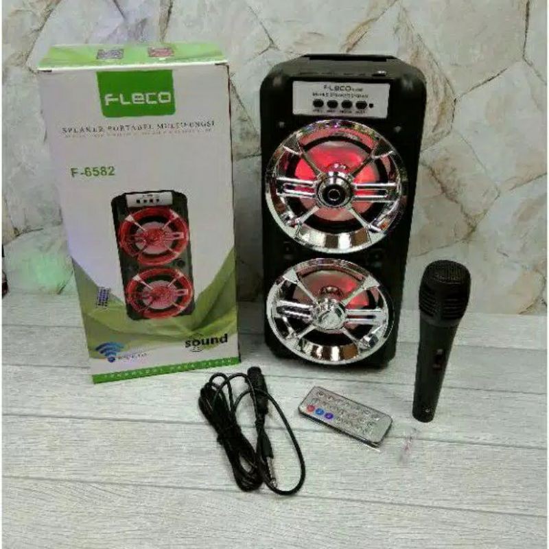 COD✅ SPEAKER KARAOKE FLECO F-6581/F-6582 (FREE MIC+REMOTE+USB) /BT/AUX/FM/TV CA