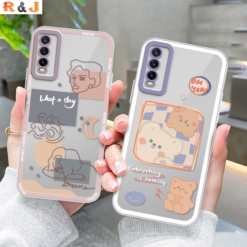 Soft Case TPU Motif Beruang Abstrak Untuk VIVO Y21T Y21S Y12s Y15S Y15A Y20s Y20i Y33S Y11 Y12 Y15 Y17 Y91C Y19 Y30 Y85 Y51 S1 V23 V9 V5E