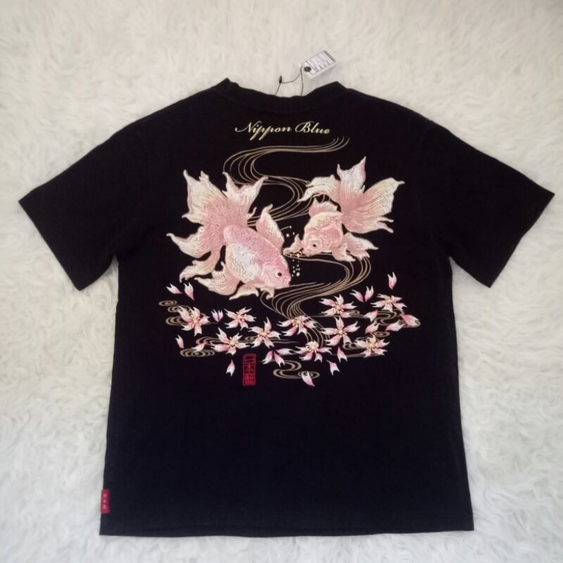 Kaos Sukajan Bordir Ikan Nippon Blue second original