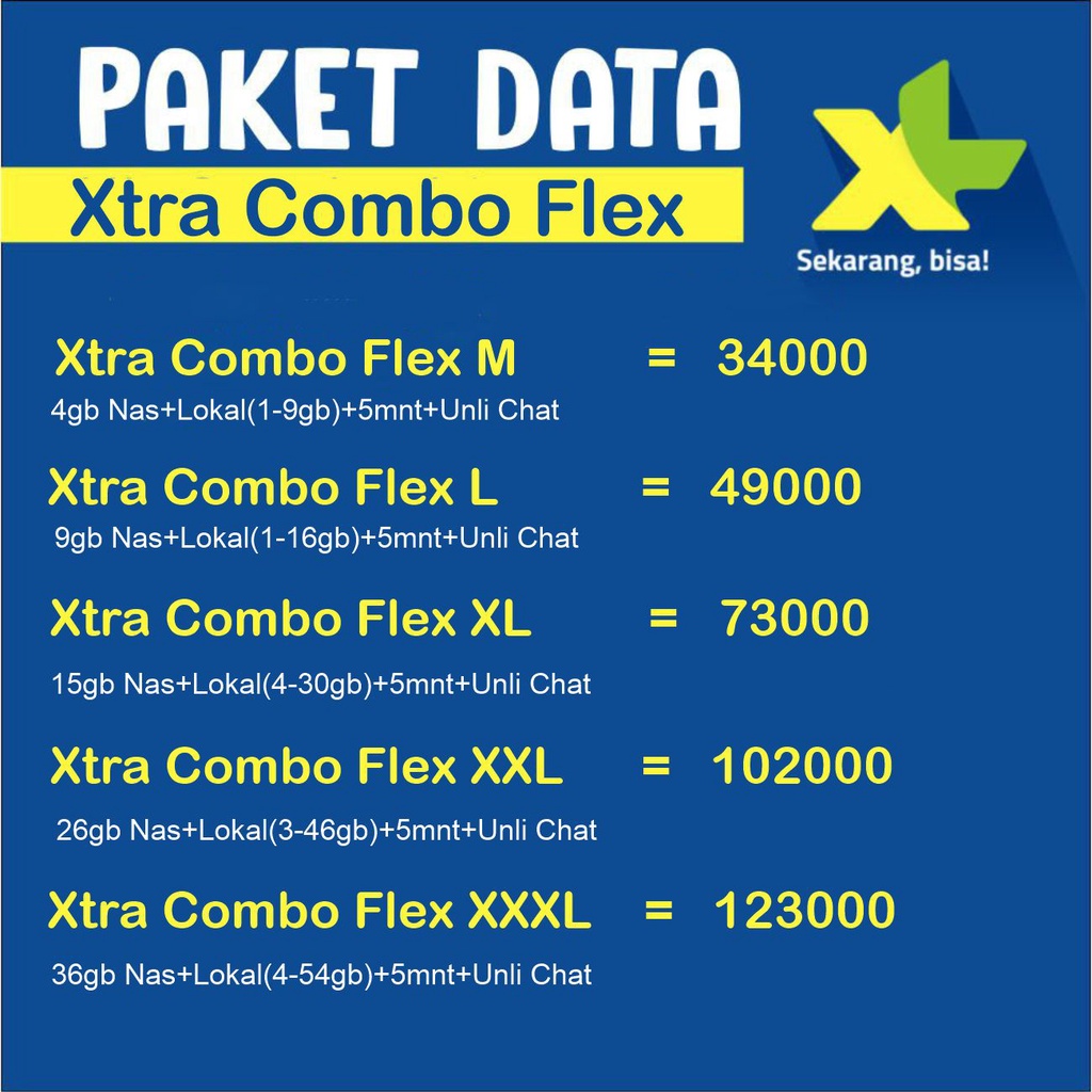 KUOTA TEMBAK/INJEK XL XTRA COMBO FLEX  4GB, 9GB, 15GB, 26GB, 36GB