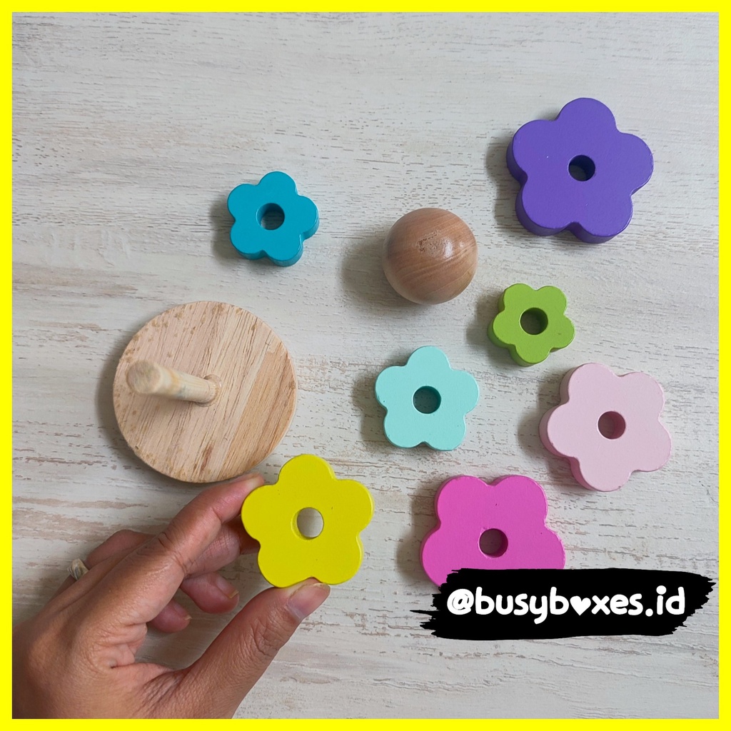 [busyboxes.id] Mainan Edukasi Wooden Stacker Puzzle Susun Bentuk bungan pelangi wooden toys montessori preschool