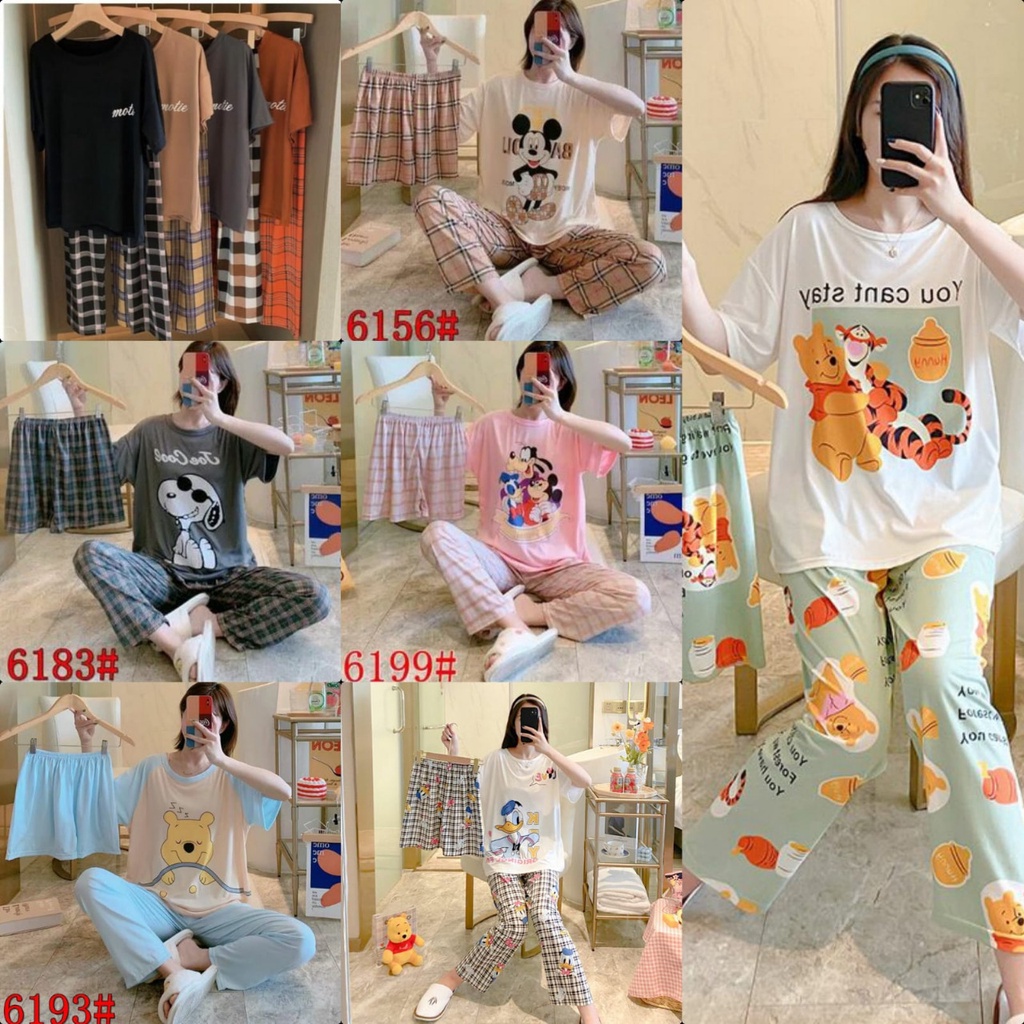 SHOEGALLERY TG1483 Set baju tidur piyama celana panjang import