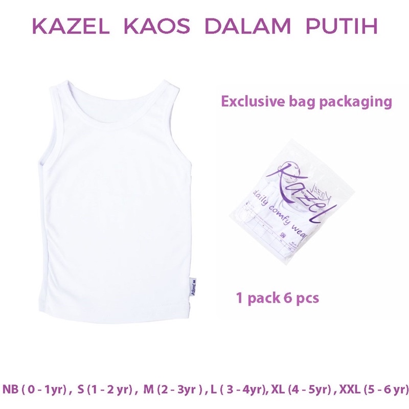 6pc Kazel Kaos dalam &amp; Tank Top Warna &amp; Putih - Kazel Singlet Dalam Bayi &amp; Anak 0-6tahun