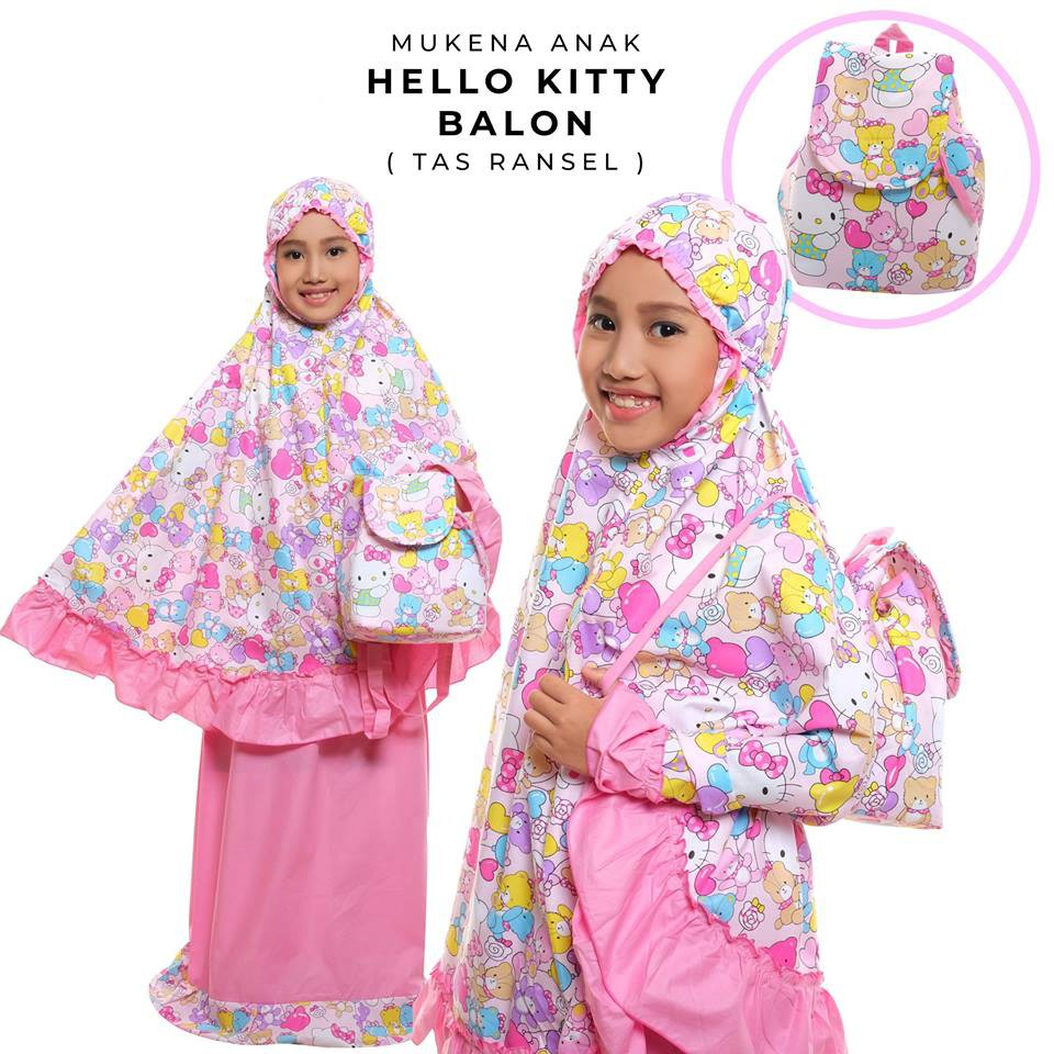 Mukena Anak Katun HK Balon Pink ( Tas Ransel )