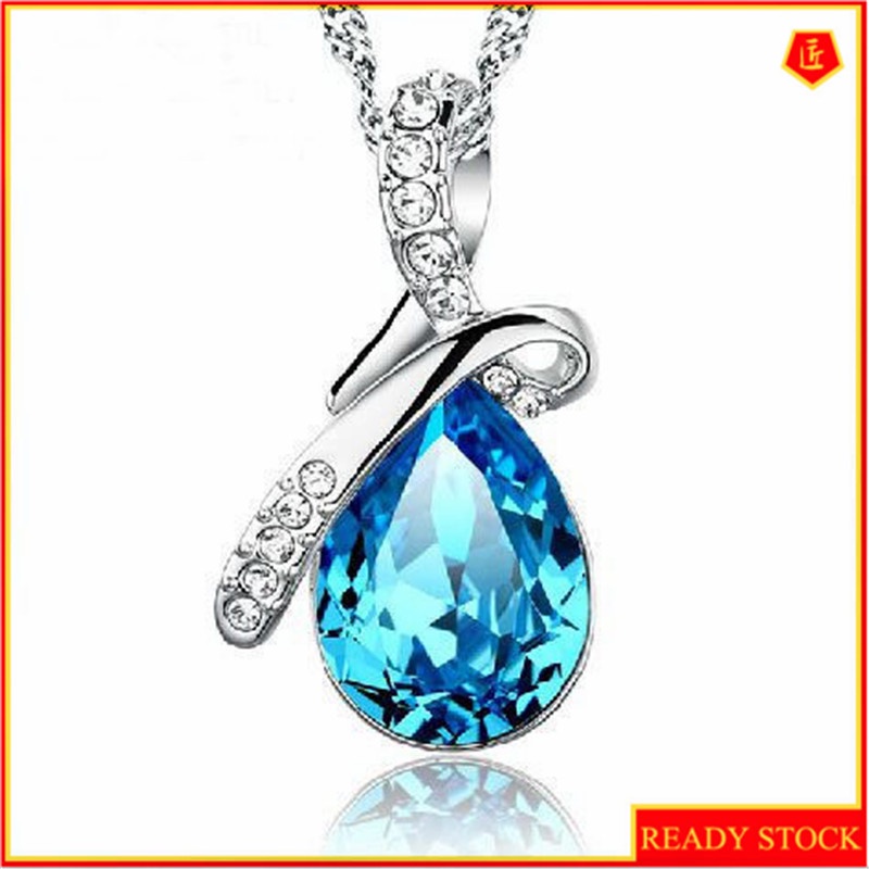 [Ready Stock]Fashion Silver Plated Color Gemstone Luxury Elegant Necklace Pendant