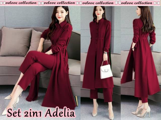 Bisa COD Set Adelia kemeja kancing Set 2in1