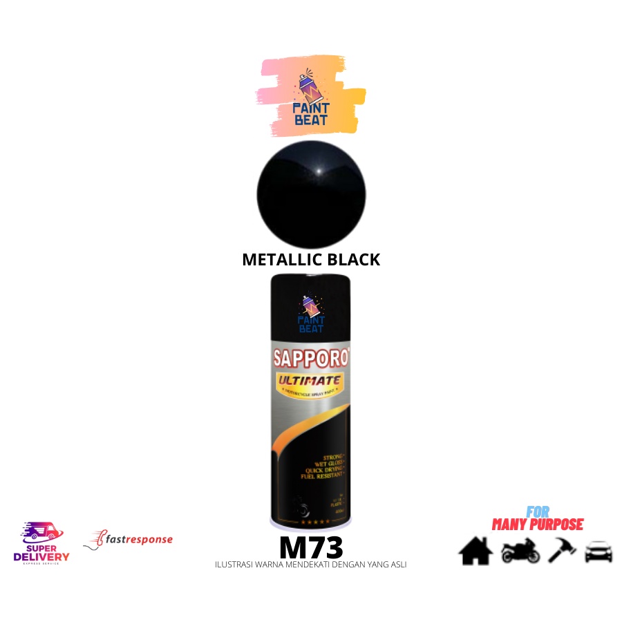 Sapporo Ultimate M73 Metallic Black / Hitam Metalik / Diamond Black / Cat Semprot Spray Aerosol Terb