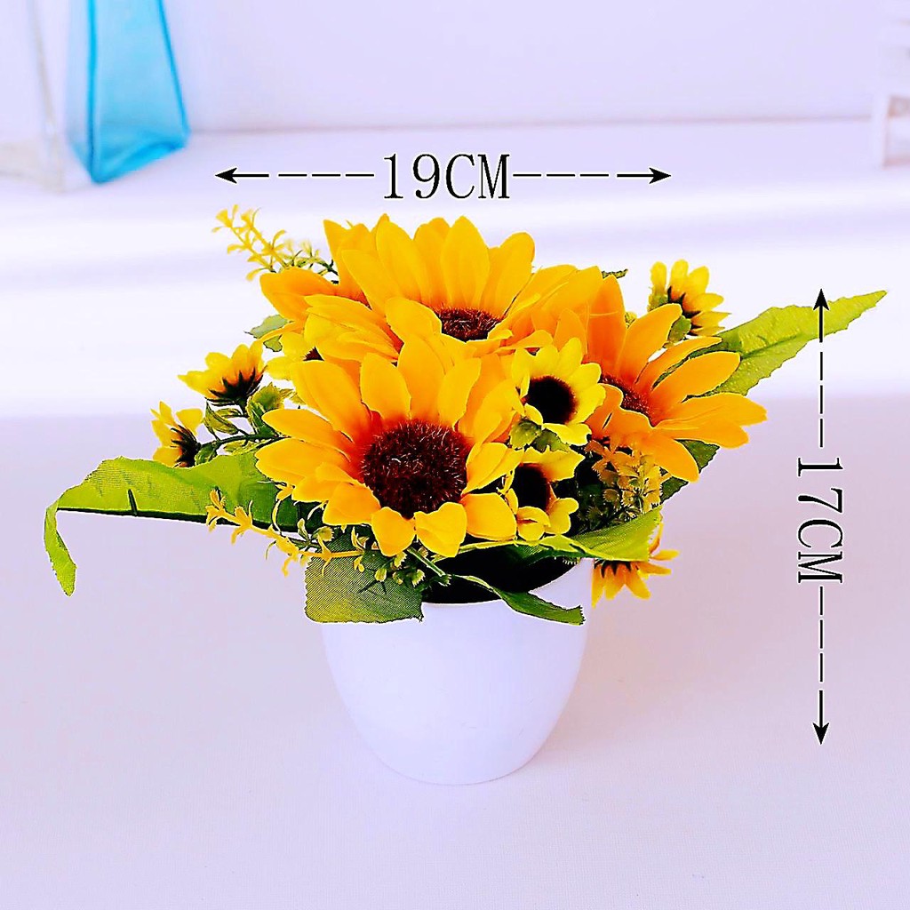 NM814 Bunga Matahari Plastik / Pajangan Bunga Artificial / Vas Bulat-2