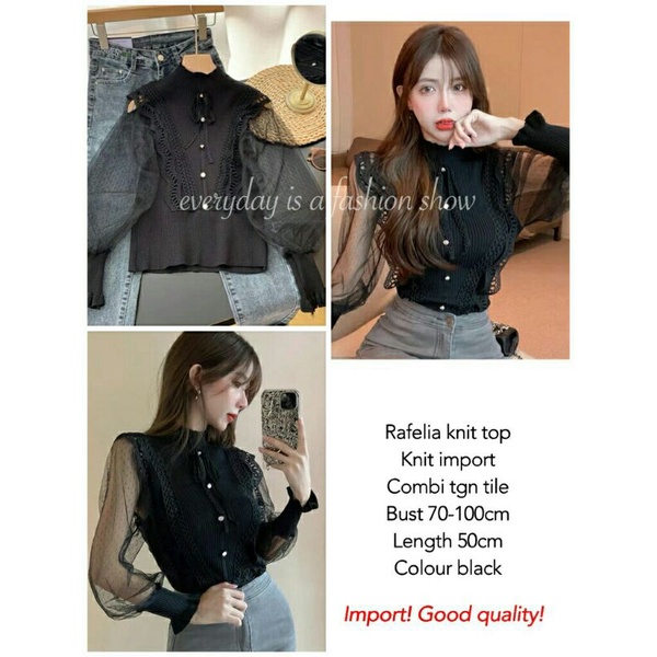 Atasan Blouse Rafelia Knit Tile Top Import
