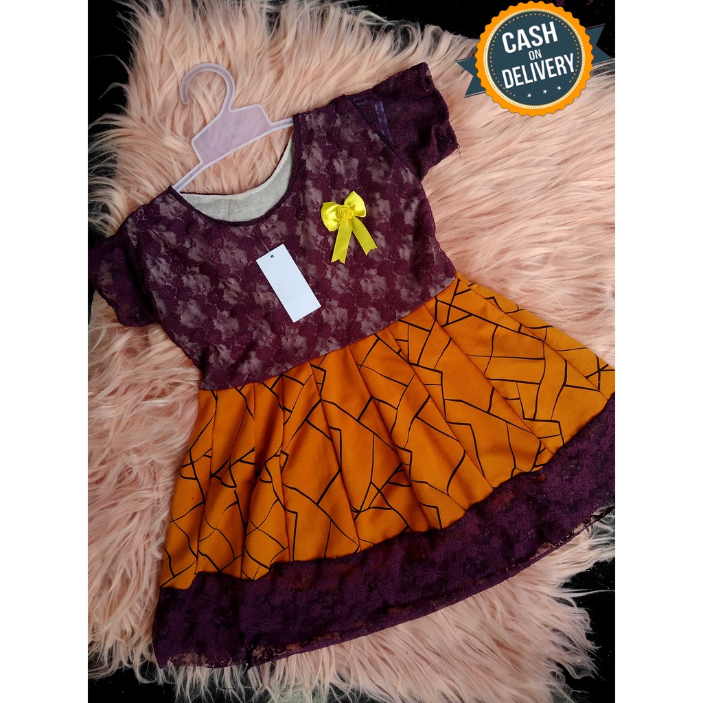 [Bayar Di Tempat] Baju Pesta Kombinasi Brokat Anak Prempuan Umur 8 Bulan Sampai 3 Tahun