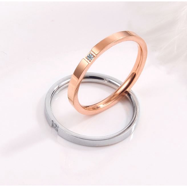 Cincin Casual Berlian Sterling Cincin Titanium Couple Warna Silver dan Rosegold untuk wanita-Titanium