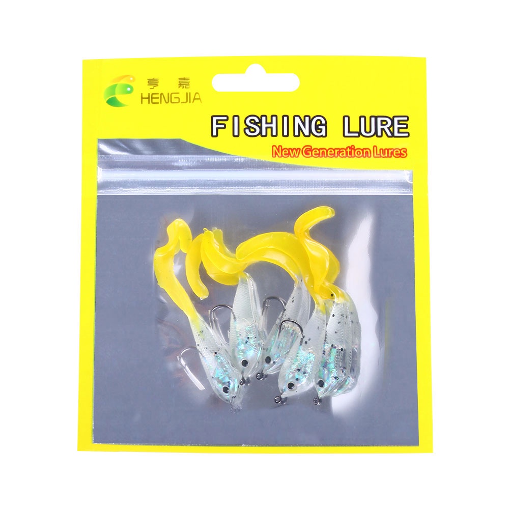 Hengjia 5pcs / Kantong Umpan Pancing Bentuk Cacing Ekor Keriting Bahan Silikon 6cm / 5g