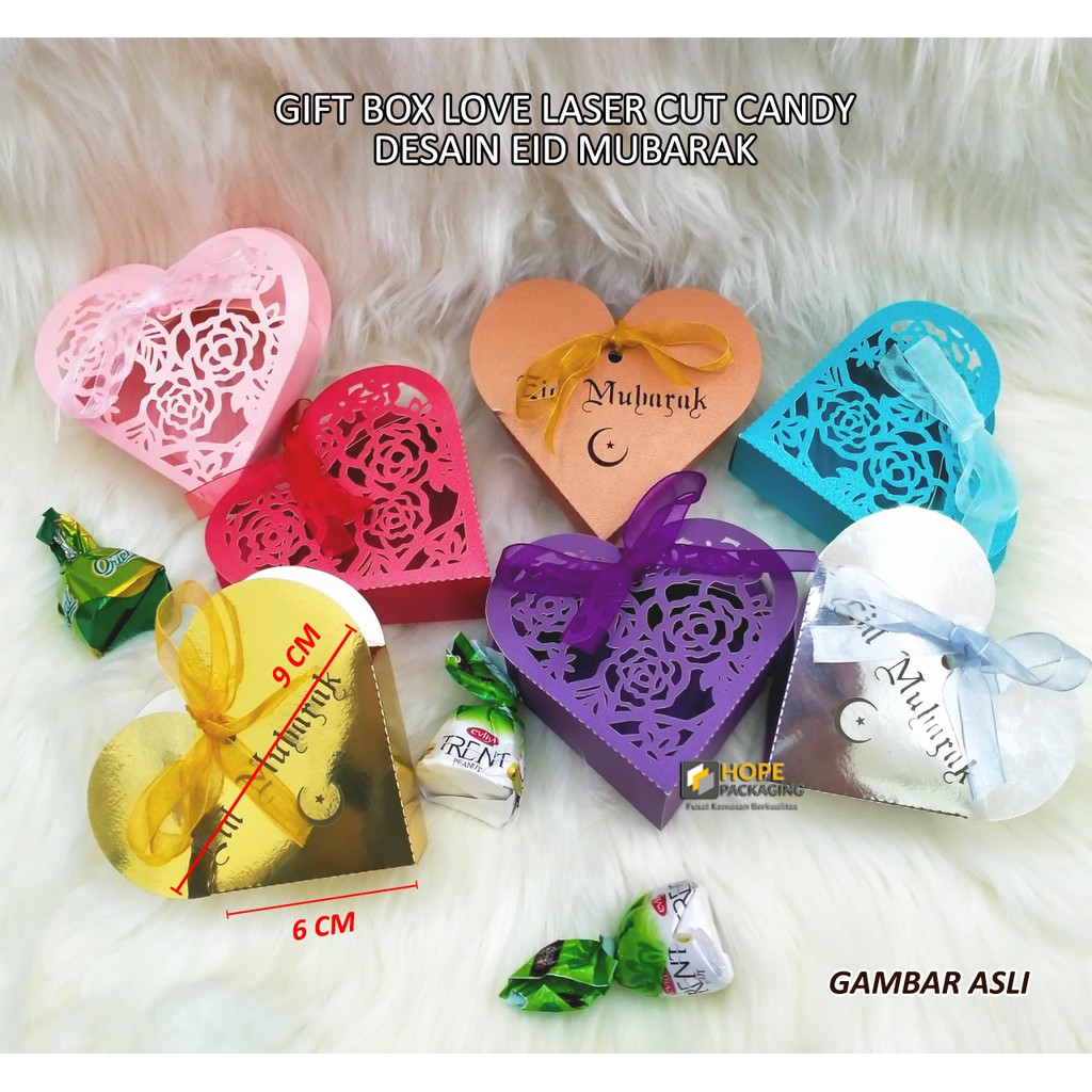 [ 5 PCS ] Gift Box Love Laser Cut Candy dus Gratis pita Ukuran 9x6cm
