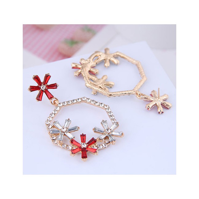 LRC Anting Tusuk Fashion Metal Flash Diamond Ring Flower Earrings A59285