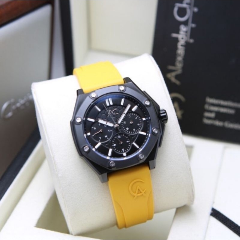 jam tangan wanita original alexandre christie AC 9601BF RUBBER STRAP ROSEGOLD PEACH