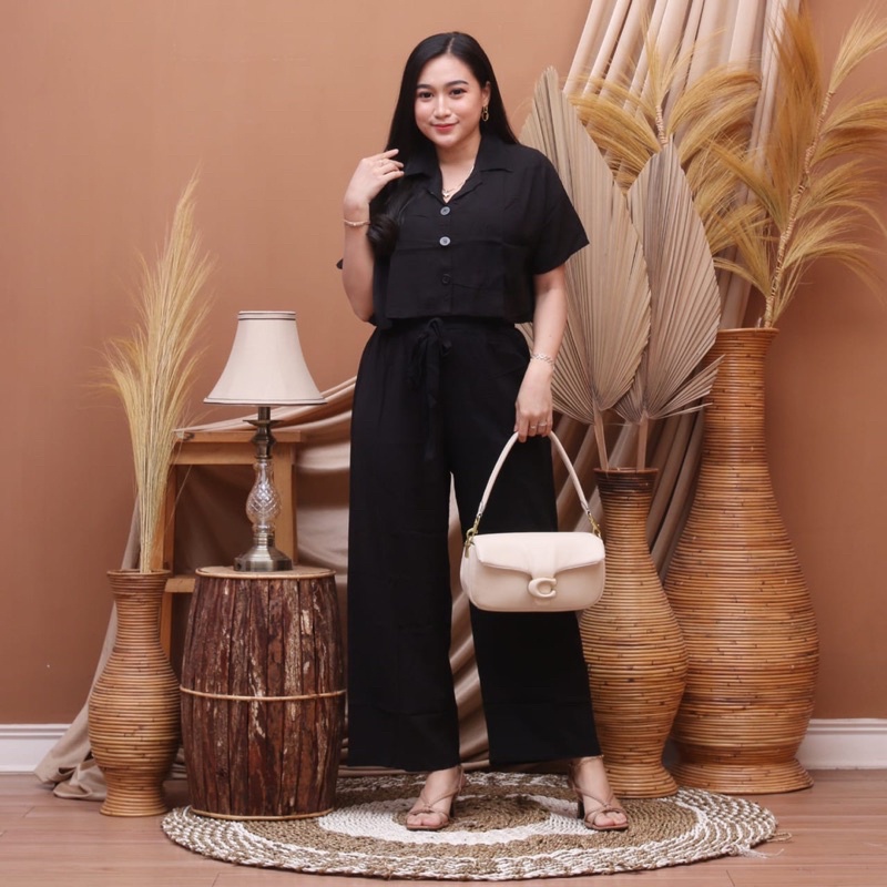 ONE SET CROP TOP -  KEMEJA CROP - Bahan Rayon Import by.LiaWh.id