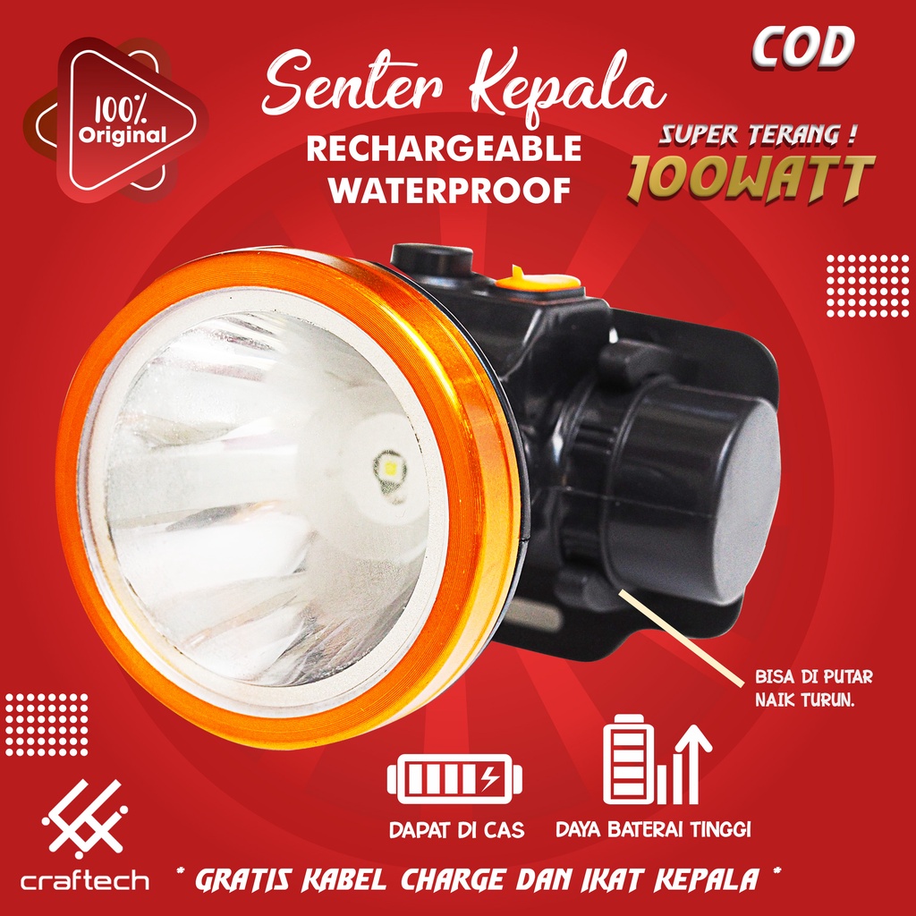 Senter Kepala Rechargeable Original Head Lamp Mini Terlaris Bagus P3O8 Waterproof Tahan Lama Anti Ai