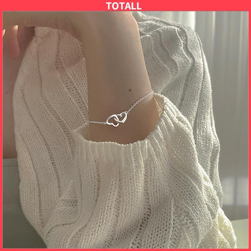 COD Double Heart Shape Fashion Indah Mengkilap Manis Gelang Perhiasan Wanita-Totall