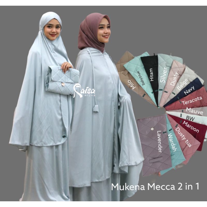 Mukena safar 2 in 1 sleting dagu Bahan SATIN SILK SATIN SILKY POLOS original Raisa Hijab tas bisa di