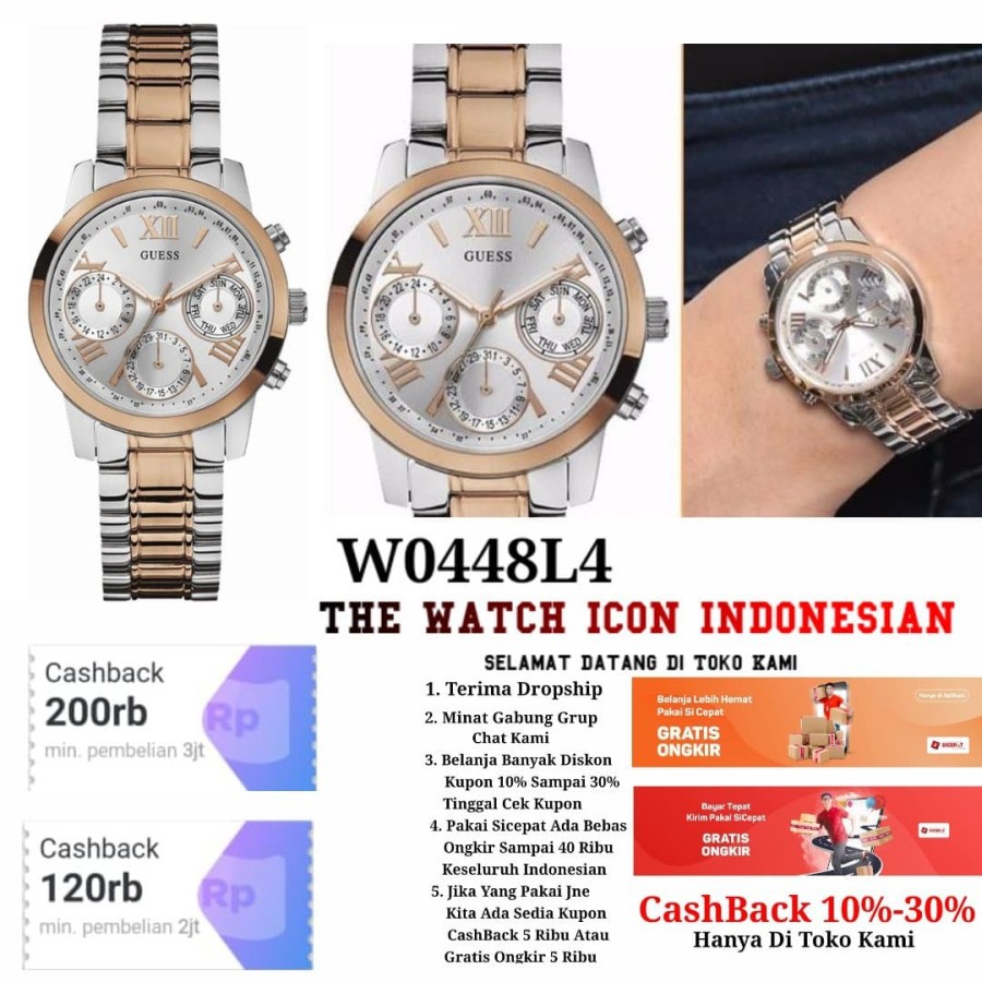 Best Seller JAM TANGAN WANITA MERK GUESS TYPE : W0448L4 Garansi 1th