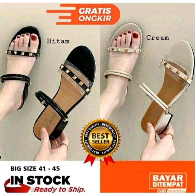 Original, Sepatu Hak Kaca Wanita Big Size 41-45 Slop Kaca JUMBO Cantik Heels Pesta 5cm Hak Tahu, Best Seller