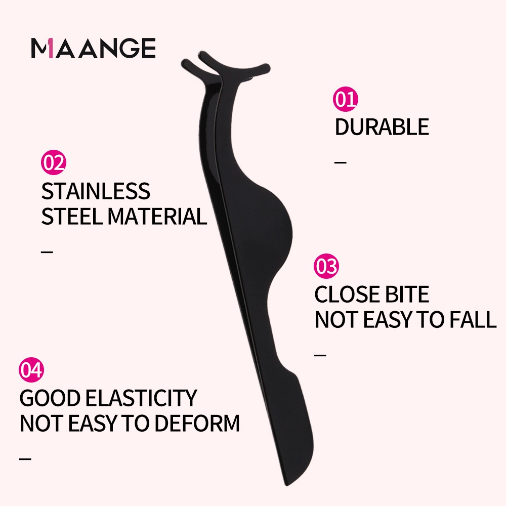 MAANGE 1Pcs Black Eyelash Tweezers Clips Stainless Steel Eyelashes Applicator