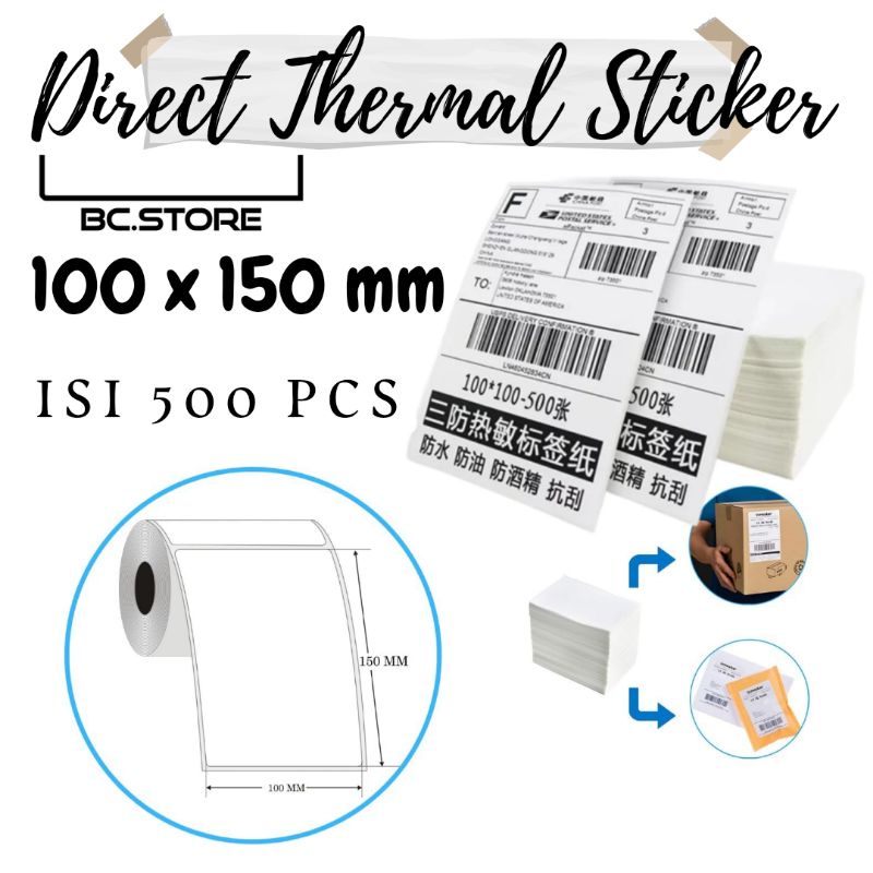 

Kertas Thermal Sticker/Label Sticker Thermal 100 x 150 mm Barcode UK A6 Murah