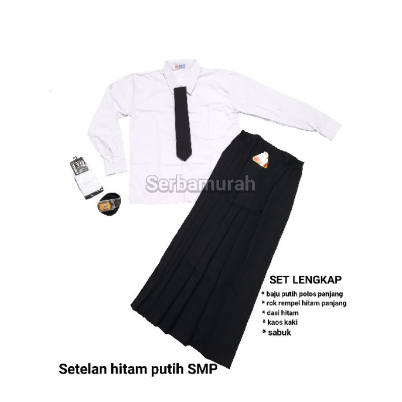 Setelan seragam hitam putih sekolah smp anak perempuan baju panjang rok panjang